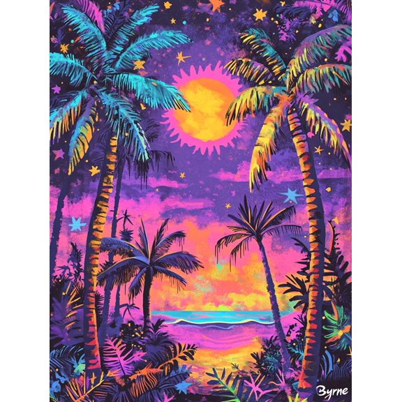 DIY Cross Stitch Kit for Beginners Colorful Psychedelic Background with Palm Trees Sunset 11CT Embroidery Kit with Pattern Stamped Count by Numbers Craft Kit 40x50cm-3