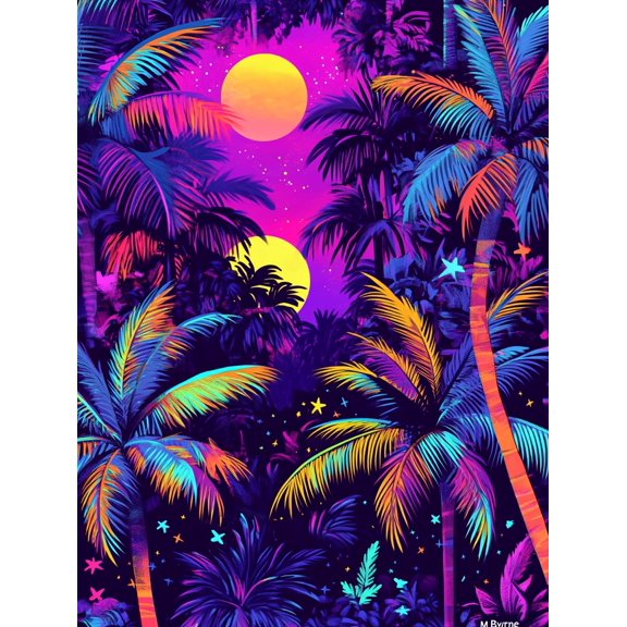 DIY Cross Stitch Kit for Beginners Colorful Psychedelic Background with Palm Trees Sunset 11CT Embroidery Kit with Pattern Stamped Count by Numbers Craft Kit 40x50cm-2