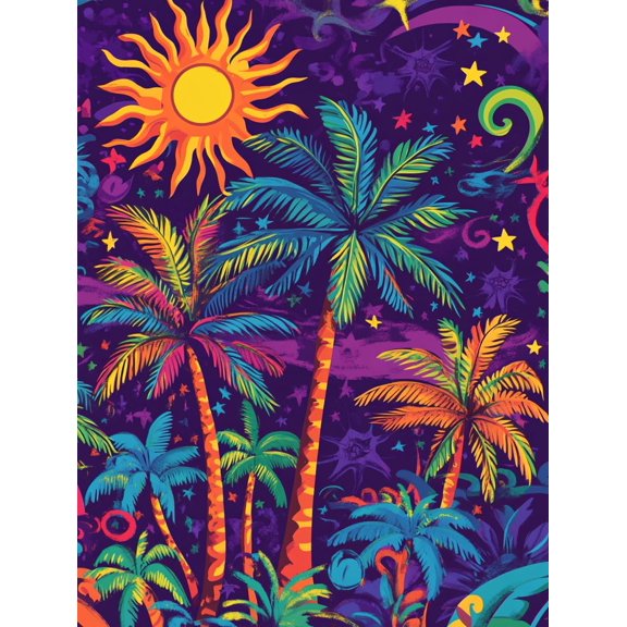 DIY Cross Stitch Kit for Beginners Colorful Psychedelic Illustration of Palm Trees Sunset 11CT Embroidery Kit with Pattern Stamped Count by Numbers Craft Kit 40x50cm-2