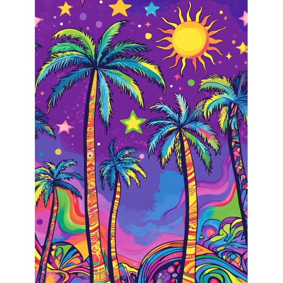 DIY Cross Stitch Kit for Beginners Colorful Psychedelic Illustration of Palm Trees Sunset 11CT Embroidery Kit with Pattern Stamped Count by Numbers Craft Kit 40x50cm-3