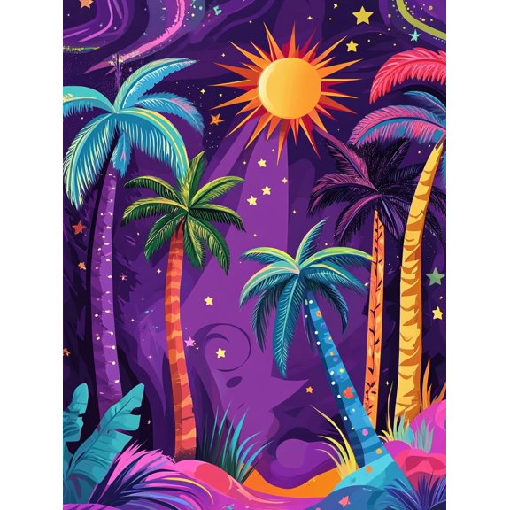 DIY Cross Stitch Kit for Beginners Colorful Psychedelic Illustration of Palm Trees Sunset 11CT Embroidery Kit with Pattern Stamped Count by Numbers Craft Kit 40x50cm-4