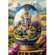 DIY Cross Stitch Kit for Beginners Easter Egg with Russian Castles 11CT Embroidery Kit with Pattern Stamped Needlepoint Craft Kit for Home Decor 40x50cm-3