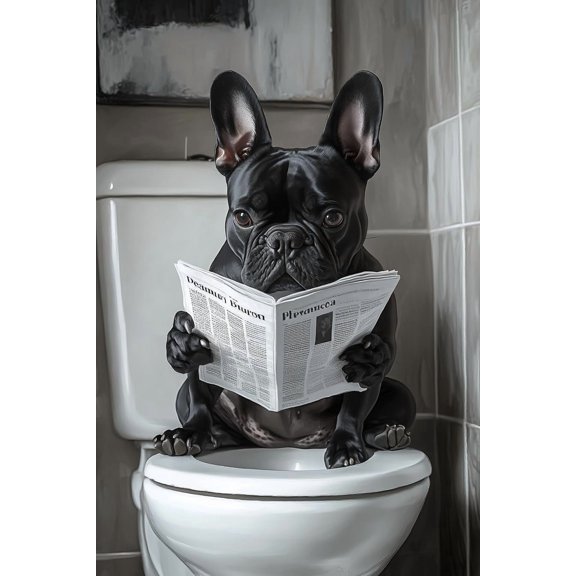 DIY Cross Stitch Kit for Beginners French Bulldog Sitting on Toilet Reading Newspaper 11CT Embroidery Kit with Pattern Stamped Needlepoint Craft Kit 30x40cm-1