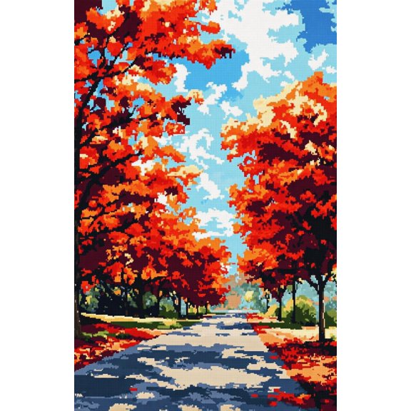DIY Cross Stitch Kit for Beginners Picturesque Autumn Landscape with Trees in Vibrant 11CT Embroidery Kit with Pattern Stamped Needlepoint Craft Kit 40x50cm-1