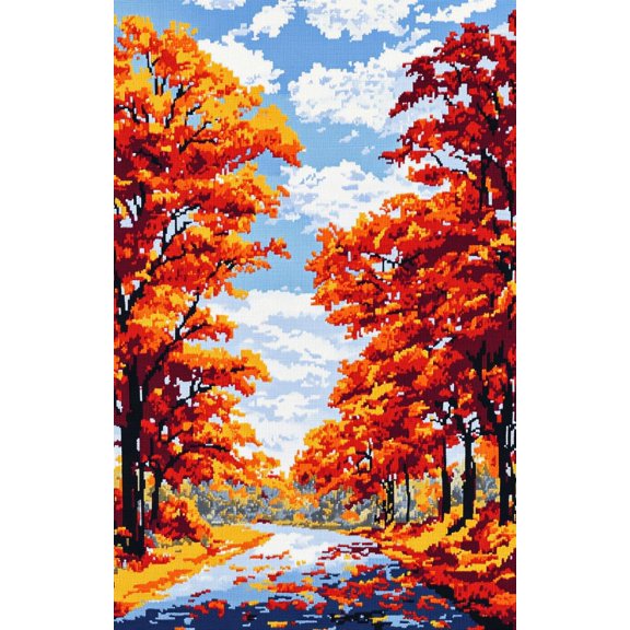 DIY Cross Stitch Kit for Beginners Picturesque Autumn Landscape with Trees in Vibrant 11CT Embroidery Kit with Pattern Stamped Needlepoint Craft Kit 40x50cm-3