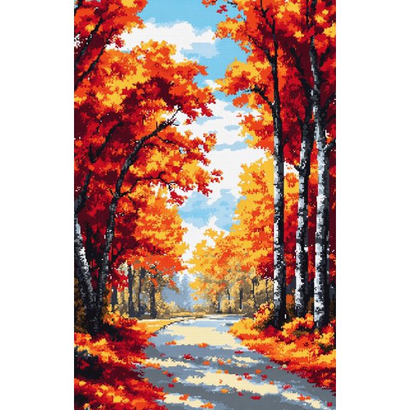 DIY Cross Stitch Kit for Beginners Picturesque Autumn Landscape with Trees in Vibrant 11CT Embroidery Kit with Pattern Stamped Needlepoint Craft Kit 40x50cm-4