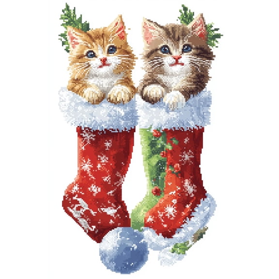 DIY Cross Stitch Kit Christmas Stockings with Kittens 11CT Embroidery Kit with Pattern Stamped Count by Numbers Craft Kit 40x50cm-1