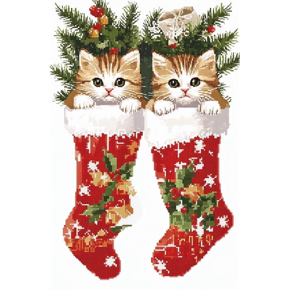 DIY Cross Stitch Kit Christmas Stockings with Kittens 11CT Embroidery Kit with Pattern Stamped Count by Numbers Craft Kit 40x50cm-4