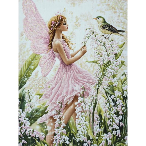 DIY Cross Stitch Kit Fairy in Dress Lily of Valley Flowers 11CT Embroidery Kit with Pattern Stamped Count by Numbers Craft Kit 40x50cm-2