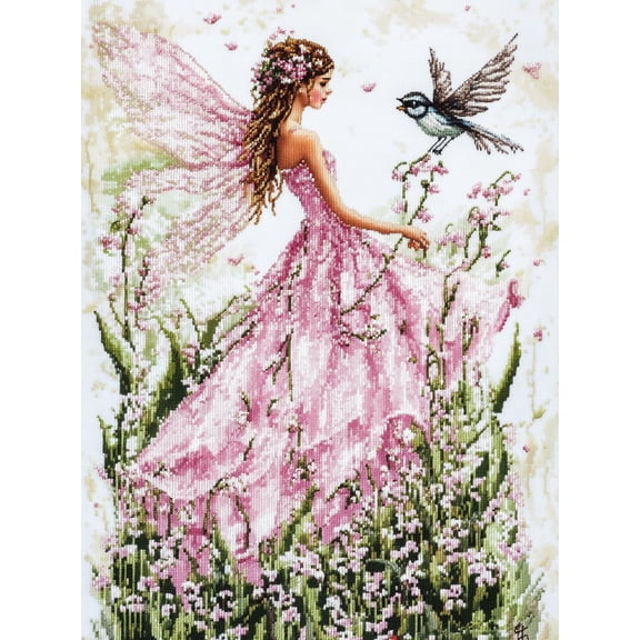 DIY Cross Stitch Kit Fairy in Dress Lily of Valley Flowers 11CT Embroidery Kit with Pattern Stamped Count by Numbers Craft Kit 40x50cm-4