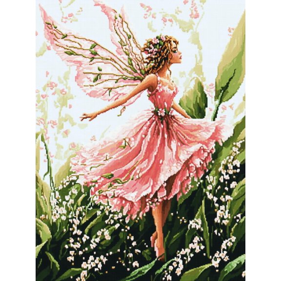 DIY Cross Stitch Kit Fairy in Dress Lily of Valley Flowers 11CT Embroidery Kit with Pattern Stamped Count by Numbers Craft Kit 40x50cm-6