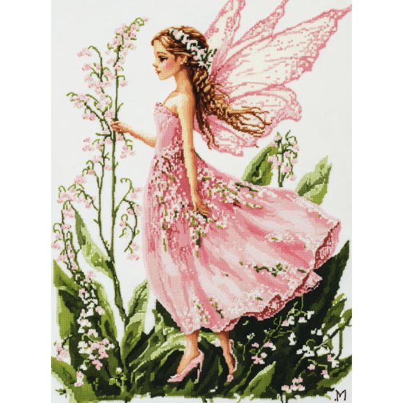 DIY Cross Stitch Kit Fairy in Dress Lily of Valley Flowers 11CT Embroidery Kit with Pattern Stamped Count by Numbers Craft Kit 40x50cm-8