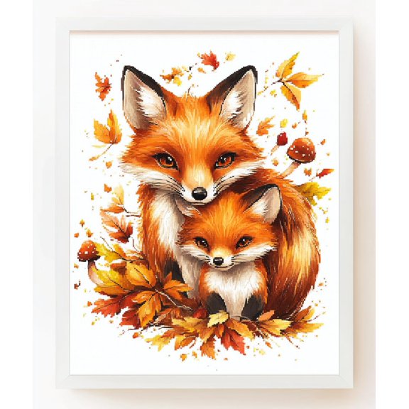 DIY Cross Stitch Kit Fox Mother and Cub Autumn Leaves 11CT Embroidery Kit with Pattern Stamped Count by Numbers Craft Kit 40x50cm-3