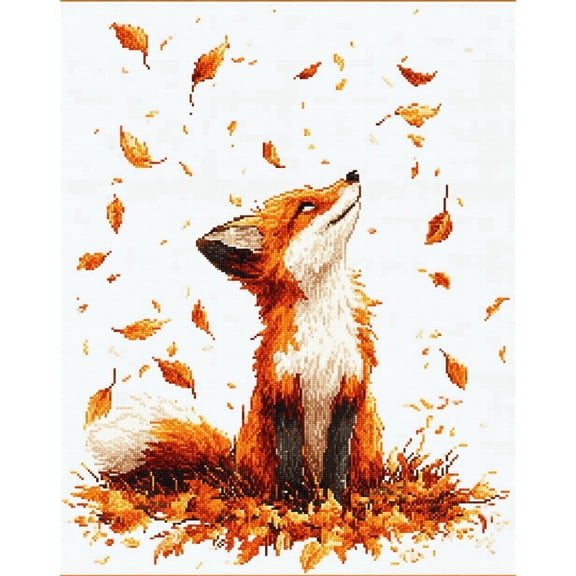 DIY Cross Stitch Kit Fox Mother and Cub Autumn Leaves 11CT Embroidery Kit with Pattern Stamped Count by Numbers Craft Kit 40x50cm-4