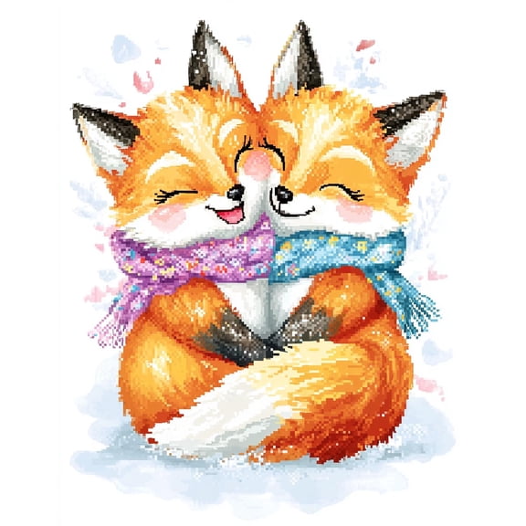 DIY Cross Stitch Kit Foxes Japanese Anime Hugging 11CT Embroidery Kit with Pattern Stamped Count by Numbers Craft Kit 40x50cm-1