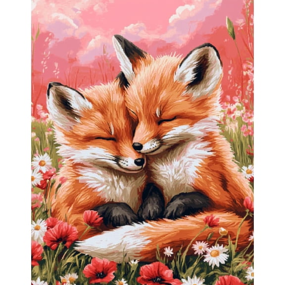 DIY Cross Stitch Kit Foxes in Flower Meadow Wild Flowers 11CT Embroidery Kit with Pattern Stamped Count by Numbers Craft Kit 40x50cm-2
