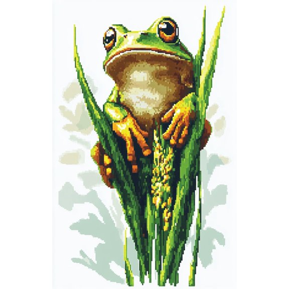 DIY Cross Stitch Kit Frog in Green and Yellow Sitting 11CT Embroidery Kit with Pattern Stamped Count by Numbers Craft Kit 40x50cm-1