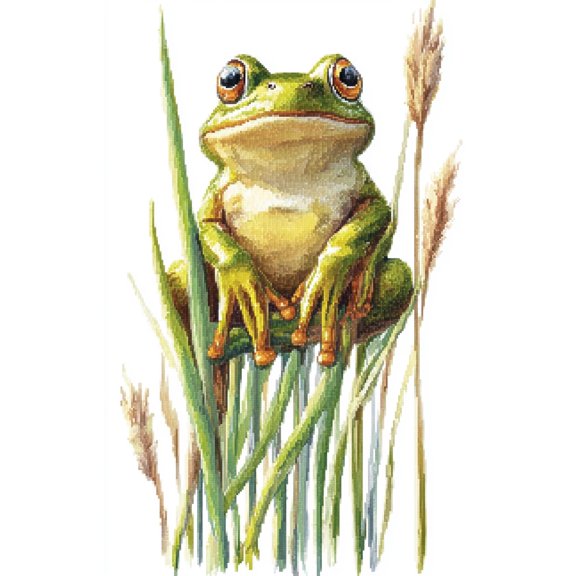 DIY Cross Stitch Kit Frog in Green and Yellow Sitting 11CT Embroidery Kit with Pattern Stamped Count by Numbers Craft Kit 40x50cm-2