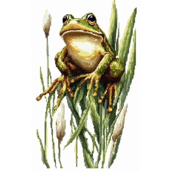 DIY Cross Stitch Kit Frog in Green and Yellow Sitting 11CT Embroidery Kit with Pattern Stamped Count by Numbers Craft Kit 40x50cm-3