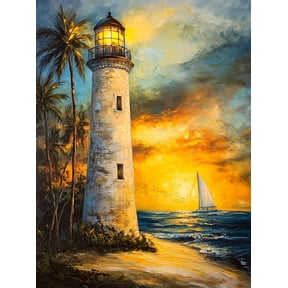 DIY Cross Stitch Kit Lighthouse Painting Servants Light Illuminates 11CT Embroidery Kit with Pattern Stamped Count by Numbers Craft Kit 40x50cm-2