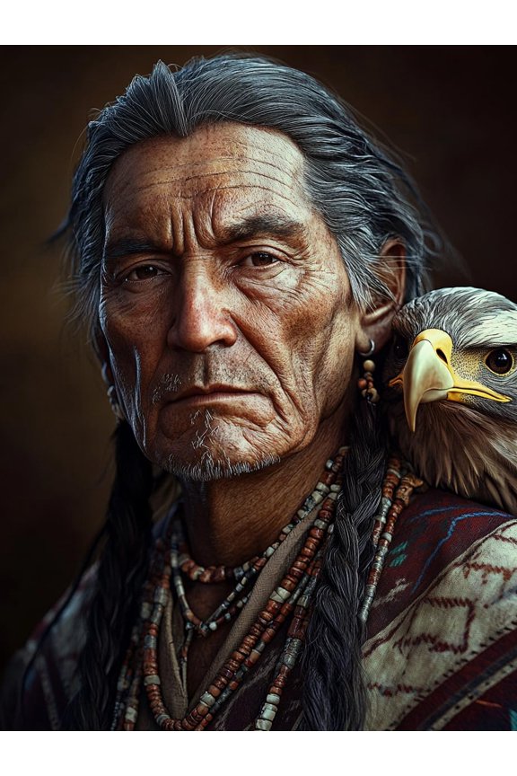 DIY Cross Stitch Kit Portrait of Old Native American Man with Long Braid 11CT Embroidery Kit with Pattern Stamped Count by Numbers Craft Kit 40x50cm-6