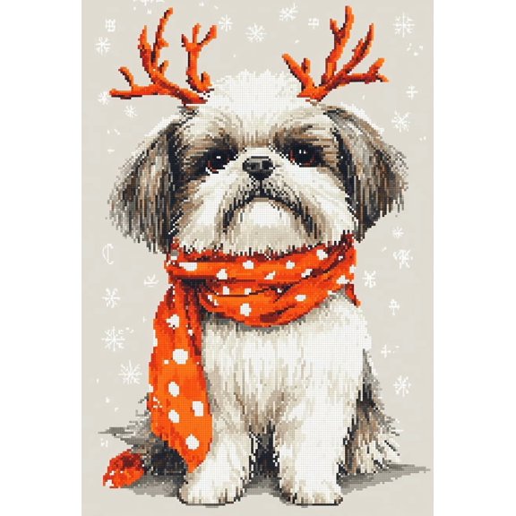 DIY Cross Stitch Kit Shih Tzu Dog Wearing Christmas Costume 11CT Embroidery Kit with Pattern Stamped Count by Numbers Craft Kit 40x50cm-4