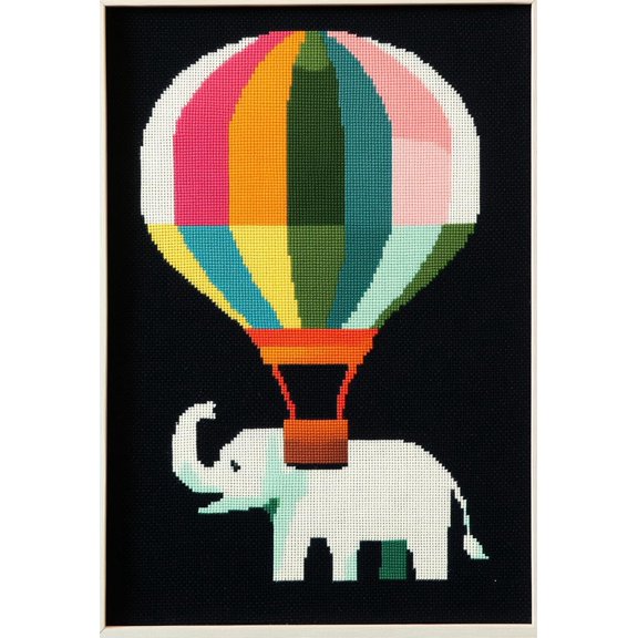DIY Cross Stitch Kit Simple Geometric Elephant and Hot Air Balloon 11CT Embroidery Kit with Pattern Stamped Count by Numbers Craft Kit 40x50cm-3