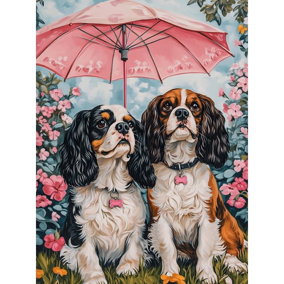 DIY Cross Stitch Kit Two Brown and White Black and Tan King Charles Spanish 11CT Embroidery Kit with Pattern Stamped Count by Numbers Craft Kit 40x50cm-3