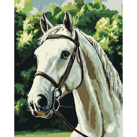 DIY Cross Stitch Kit White Horse with Bridle Close-Up 11CT Embroidery Kit with Pattern Stamped Count by Numbers Craft Kit 40x50cm-1