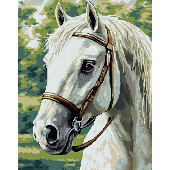 DIY Cross Stitch Kit White Horse with Bridle Close-Up 11CT Embroidery Kit with Pattern Stamped Count by Numbers Craft Kit 40x50cm-5