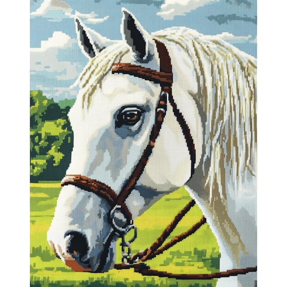 DIY Cross Stitch Kit White Horse with Bridle Close-Up 11CT Embroidery Kit with Pattern Stamped Count by Numbers Craft Kit 40x50cm-8