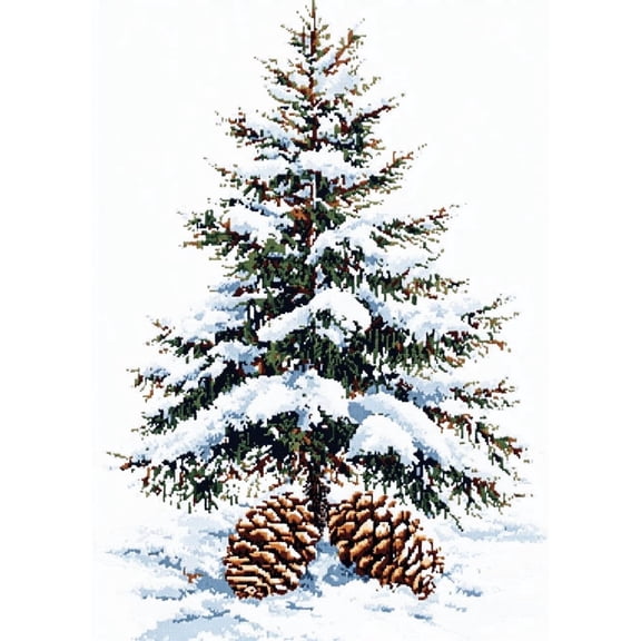 DIY Cross Stitch Kit Winter Pine Tree with Snow Two Large Cones 11CT Embroidery Kit with Pattern Stamped Count by Numbers Craft Kit 40x50cm-1