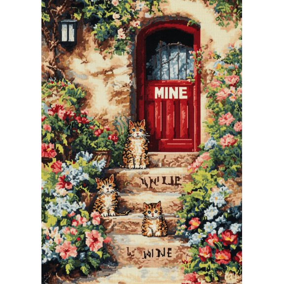DIY Cross Stitch Kit for Beginners Cats Sitting on Steps 11CT Embroidery Kit with Pattern Stamped Needlepoint Craft Kit for Home Decor 30x40cm-3