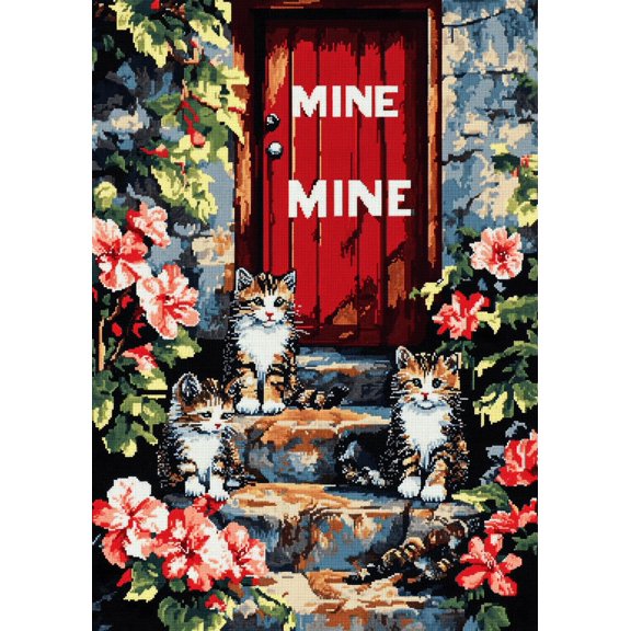 DIY Cross Stitch Kit for Beginners Cats Sitting on Steps 11CT Embroidery Kit with Pattern Stamped Needlepoint Craft Kit for Home Decor 30x40cm-4