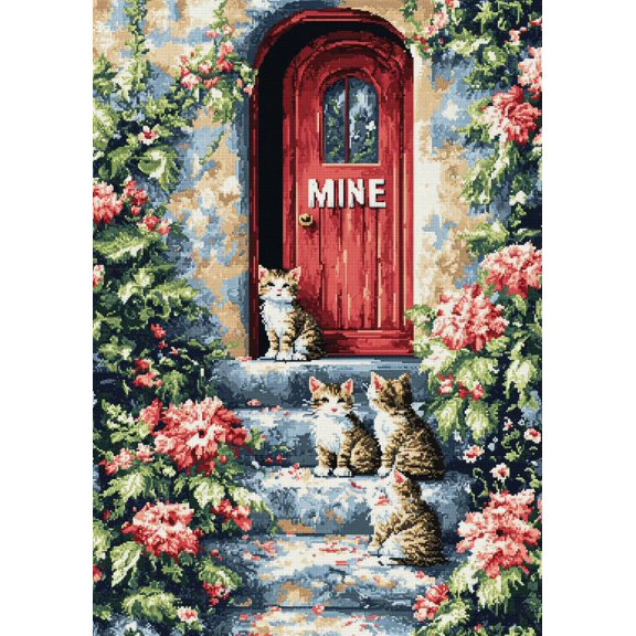 DIY Cross Stitch Kit for Beginners Cats Sitting on Steps 11CT Embroidery Kit with Pattern Stamped Needlepoint Craft Kit for Home Decor 40x50cm-2