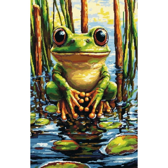 DIY Cross Stitch Kit for Beginners Cute Frog Sitting 11CT Embroidery Kit with Pattern Stamped Needlepoint Craft Kit for Home Decor 30x40cm-3