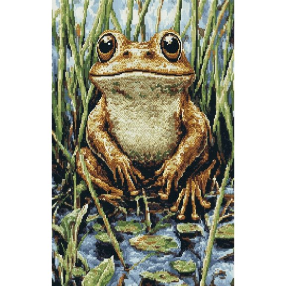 DIY Cross Stitch Kit for Beginners Cute Frog Sitting 11CT Embroidery Kit with Pattern Stamped Needlepoint Craft Kit for Home Decor 30x40cm-4