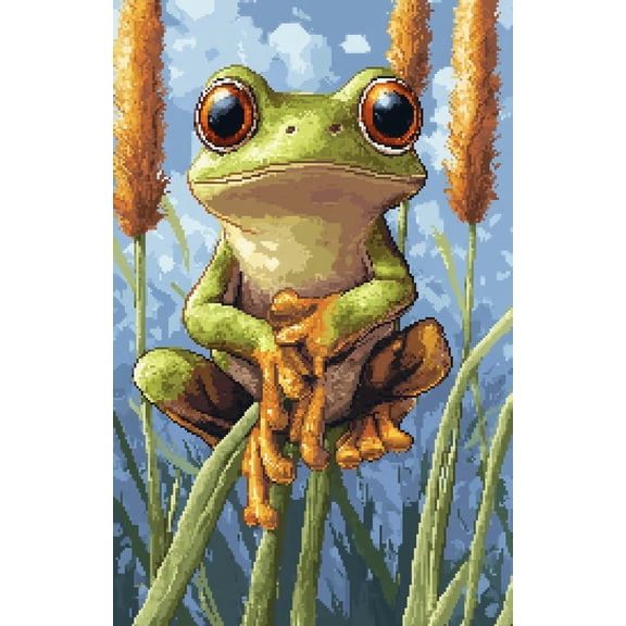 DIY Cross Stitch Kit for Beginners Cute Frog Sitting 11CT Embroidery Kit with Pattern Stamped Needlepoint Craft Kit for Home Decor 30x40cm-6