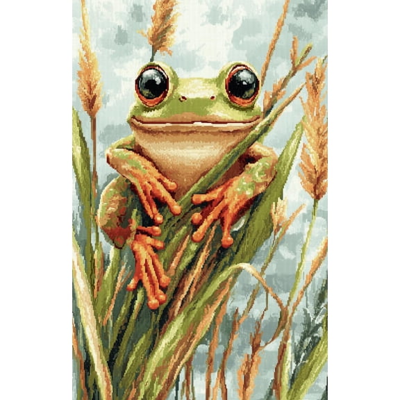 DIY Cross Stitch Kit for Beginners Cute Frog Sitting 11CT Embroidery Kit with Pattern Stamped Needlepoint Craft Kit for Home Decor 30x40cm-7