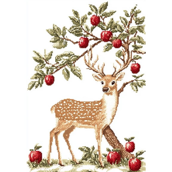 DIY Cross Stitch Kit for Beginners Deer under Tree 11CT Embroidery Kit with Pattern Stamped Needlepoint Craft Kit 40x50cm-3
