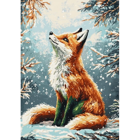 DIY Cross Stitch Kit for Beginners Fox Wearing Green 11CT Embroidery Kit with Pattern Stamped Needlepoint Craft Kit 30x40cm-9
