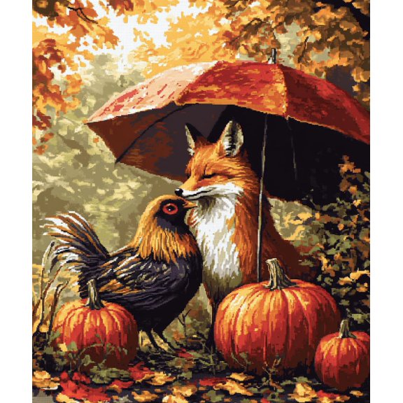 DIY Cross Stitch Kit for Beginners Fox and Hen under Umbrella with Pumpkins 11CT Embroidery Kit with Pattern Stamped Needlepoint Craft Kit 30x40cm-3