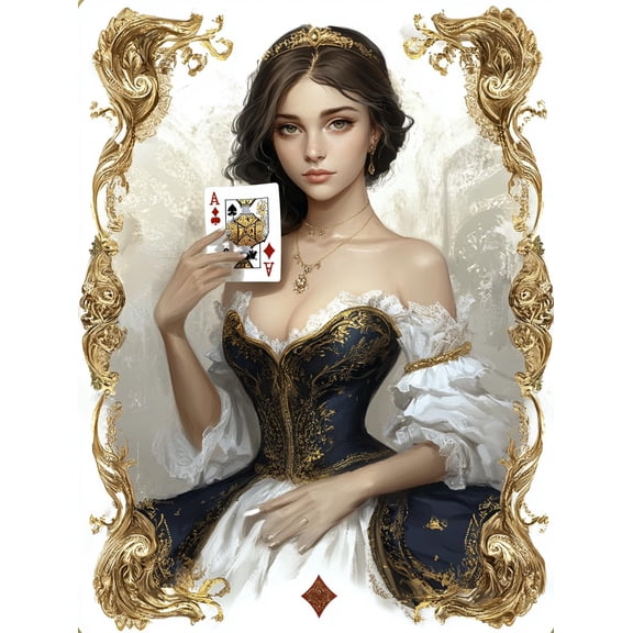DIY Cross Stitch Kit for Beginners Playing Card Woman 11CT Embroidery Kit with Pattern Stamped Count by Numbers Craft Kit 40x50cm-17
