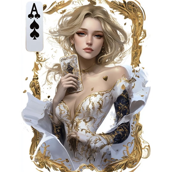DIY Cross Stitch Kit for Beginners Playing Card Woman 11CT Embroidery Kit with Pattern Stamped Count by Numbers Craft Kit 40x50cm-1