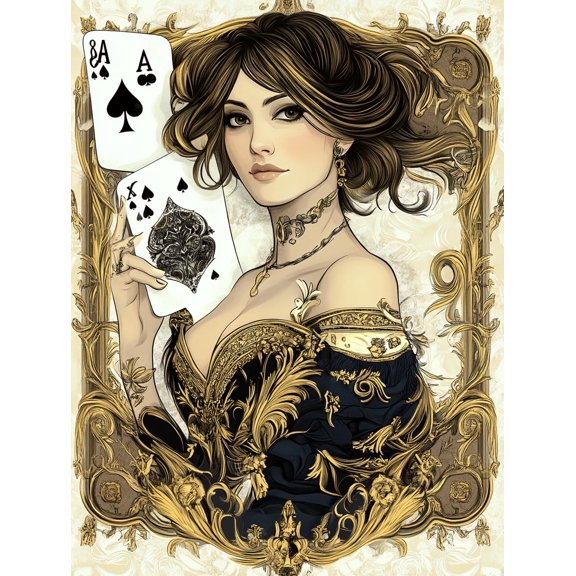DIY Cross Stitch Kit for Beginners Playing Card Woman 11CT Embroidery Kit with Pattern Stamped Count by Numbers Craft Kit 40x50cm-5