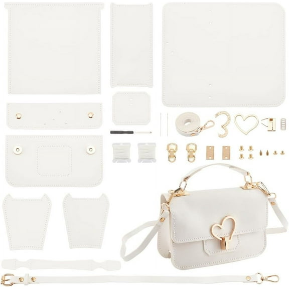 DIY Crossbody Bag Kits PU Leather Purse Making Kit Sewing Shoulder Bag Kit with All Tool Set for Birthday Holiday Day Gift 7.87x4.72x2.76inch (White) WhiteDIY