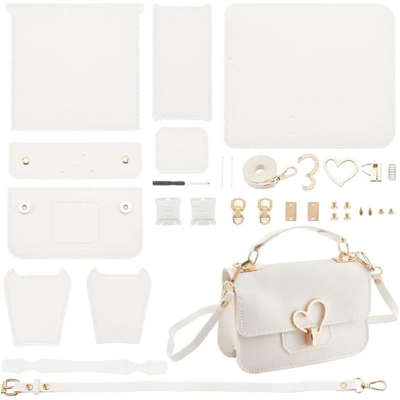 DIY Crossbody Bag Kits PU Leather Purse Making Kit Sewing Shoulder Bag Kit with All ToolSet 7.87x4.72x2.76inch White