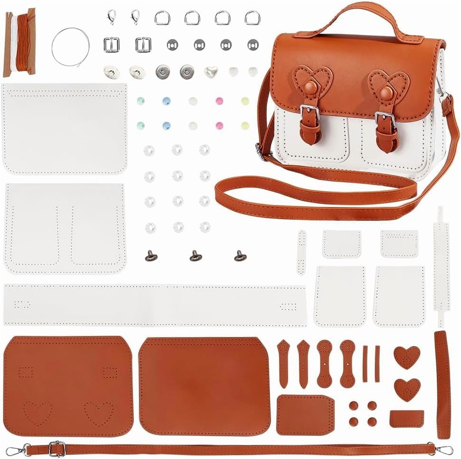 DIY Crossbody Bag Making Kit PU Leather Shoulder Bag Sewing Kit Handmade Messenger Bag Sewing Materials Personalized Bag Stitching Kit Handicraft Purse Making Accessories 6.97x1.97x5.91 Inch