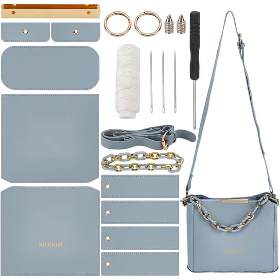 DIY Crossbody Bag Making Kits Handmade Purse Handbag Making Set Imitation Leather Sew on Women Bag Craft Material Kit DIY for DIY Craft Bag Making Accessories 9.8x4.3x9.1 Inch Blue