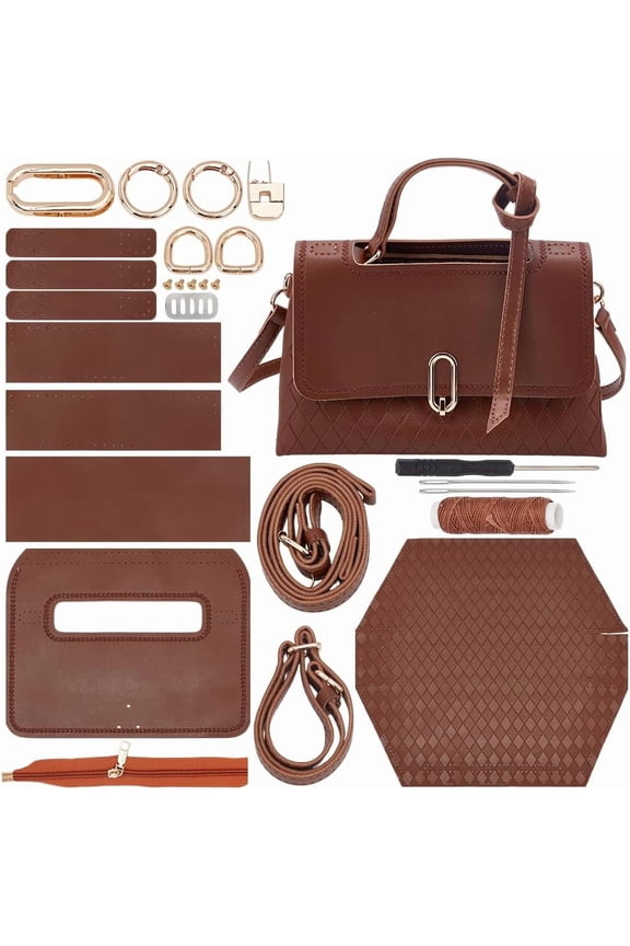 DIY Crossbody Bag Making Kits PU Leather Shoulder Bag Sewing Set for Women Handicraft Gift Handmade Handbag Purse Sewing Making Accessories for Christmas Valentine Holiday Saddle Brown for DIY